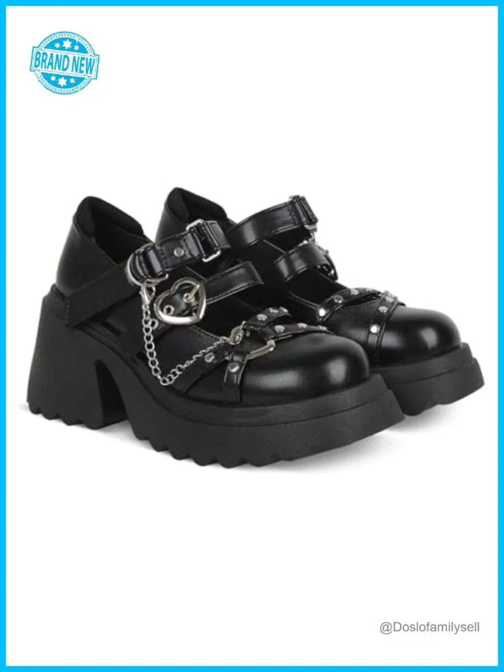 Goth Platform Mary Janes Chunky Heel Pumps Faux Leather